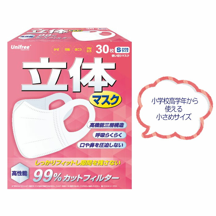 楽天市場 マスク 立体マスク 小さめサイズ 不織布 30枚 女性用 子供用 子ども用 高学年用 箱入り 国内発送 99 カット 3層構造 使い捨て 小学校高学年 S N S Tyle