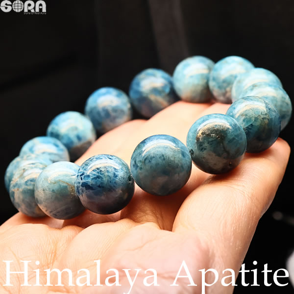 AAAAヒマラヤ産ブルーアパタイト（ライトカラー） 一連ブレスレット 13.5mm　パワーストーン　天然石　アパタイト【ヒマラヤ】｜天然石　ＳＯＲＡ
