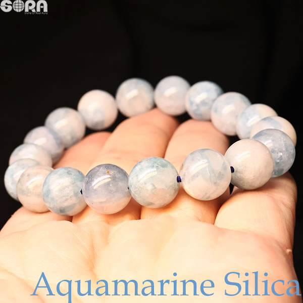 【限定1点モノ】4A アクアマリンシリカ（マダガスカル産）　 11mm ブレスレット パワーストーン 天然石｜天然石　ＳＯＲＡ