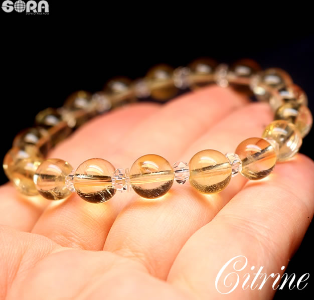 金運祈願 5A シトリン 8mm 水晶ボタン ブレスレット パワーストーン 天然石 黄色 黄色の石 イエロー