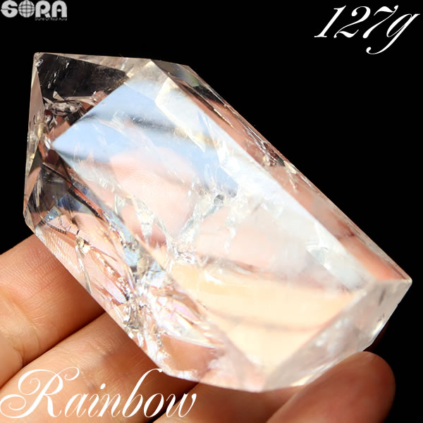 【限定1点モノ】透明度高め 水晶 ポイント レインボー水晶 アイリス水晶 127g パワーストーン 原石 天然石 クラスター 置物 ブラジル産 六角柱