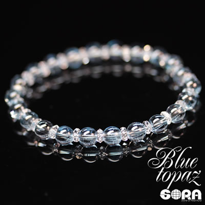 AAAAAブルートパーズ 6mm 水晶ボタン ブレスレット パワーストーン 天然石|天然石 SORA