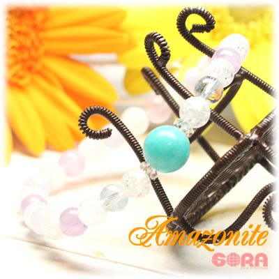 AAAAAアマゾナイト　10mm　AAAアクアマリン　6ｍｍ　AAAAブルーレース　6ｍｍ　AAAラベンダーアメジスト　6ｍｍ　AAAクラック水晶　6ｍｍ　　ブレスレット　◎