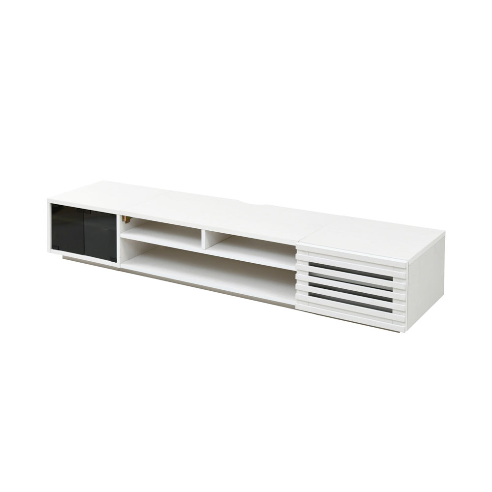 《50インチTV対応、配線隠し収納機能付》JKプラン ロータイプテレビボードW1800×H320×D420(ガラス扉＋フラップ扉)FTV-LOWSET-GFWH