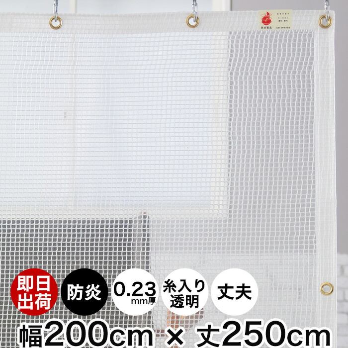 ビニールカーテン 既製サイズ 幅200cm 丈250cm 0.23mm厚 防炎 防寒 ビニールシート ガレージ ベランダ 間仕切り 防塵 防虫 節電 省エネ 冷暖房効率アップ ポリプロピレン PP製 難燃性ビニールカーテン【FT09】 C-F-1
