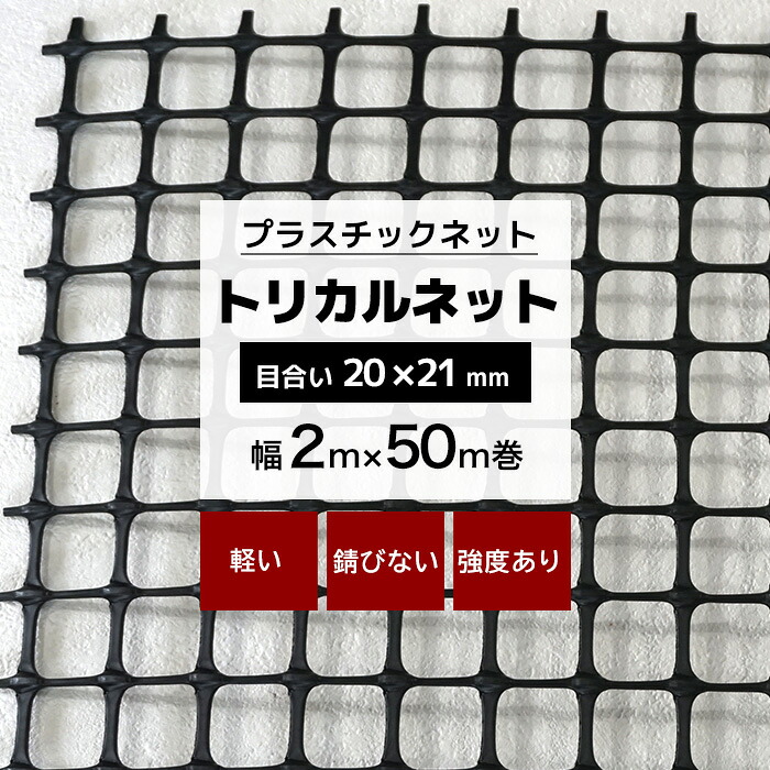 トリカルネット N-955 幅2m×50m巻 目合い 20×21mm プラスチックネット プラスチック 網 土木建築 工事 カバー カゴ コンテナ 輸送 補強 内装保護 ディスプレイ イルミネーションネット ネット 網 黒 ブラック JQ 46,530円