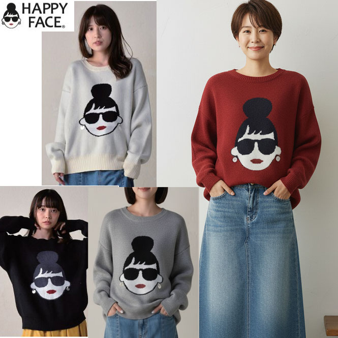 全品+10倍還元♪【最大47.5倍×マラソン限定クーポン】ショップ袋おまけ付【HAPPY FACE ハッピーフェイス】EMMA エマ 顔アップニットトップス レディース【送料無料】正規品|selectshop PROLOGUE