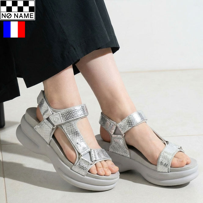 ※先行予約◇4-5月納期♪2026【600円割引】ショップ袋おまけ付【no name ノーネーム】厚底パイソン柄メタリックスポーツサンダル『CONCRETE』【送料無料】※予約はクーポン無効　正規品