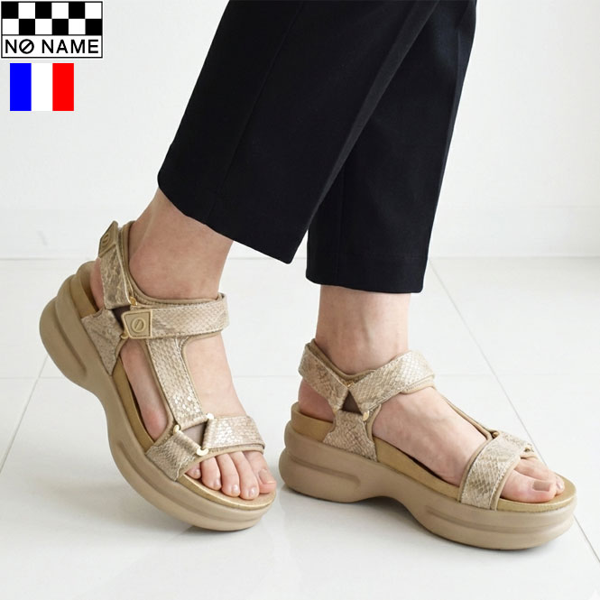 ※先行予約◇4-5月納期♪2026【600円割引】ショップ袋おまけ付【no name ノーネーム】厚底パイソン柄メタリックスポーツサンダル『CONCRETE』【送料無料】※予約はクーポン無効　正規品