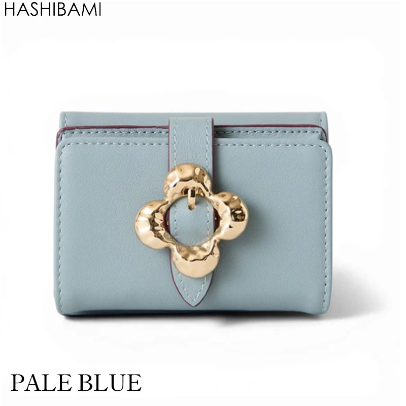 全品+10倍♪【最大47.5倍&times;マラソン限定クーポン】【 HASHIBAMI ハシバミ 】フラワーバックル 三つ折り ミニウォレット (PALEBLUE) / レディース 財布 コンパクト レザー 本革 クローバー｜selectshop PROLOGUE