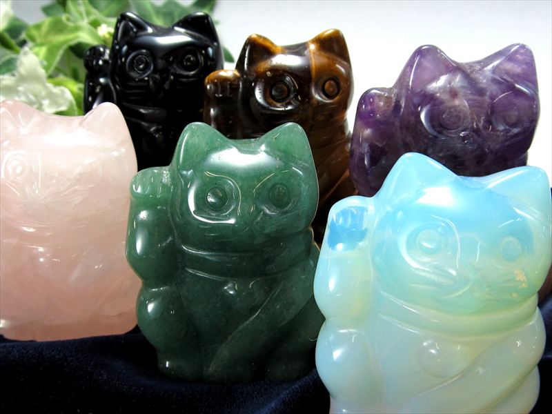楽天市場】○選べる4種【眠り猫 天然石置物】重さ70g-80g前後 癒しの