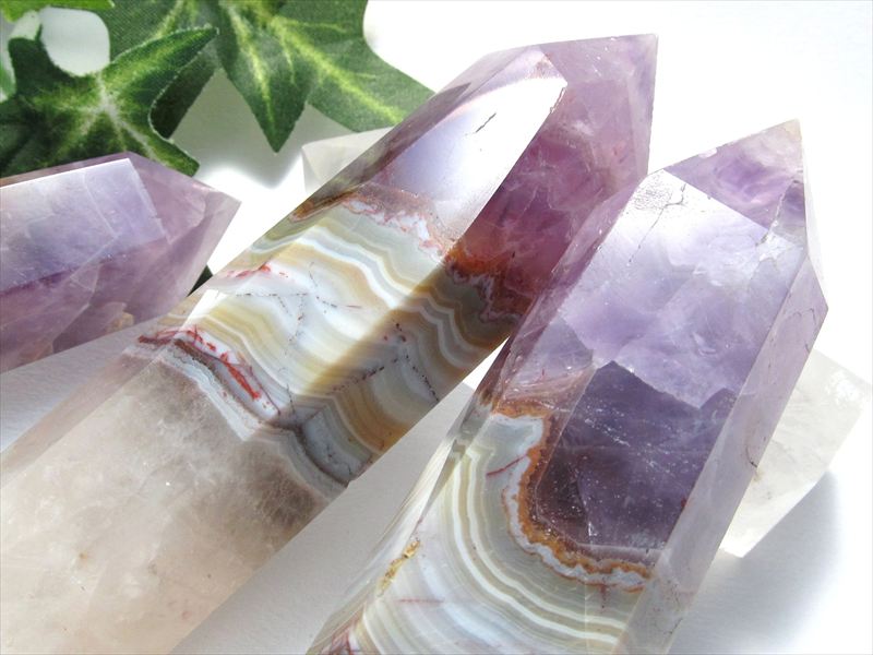 ピンクオパール ポイント 三本セット 水晶共生 六角柱 10月 誕生石