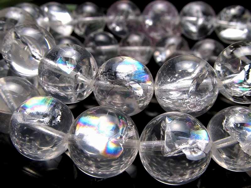 ●透明感抜群【アイリスクォーツ（虹入り水晶）ブレスレット】10mm-10.5mm×19珠前後 万能のパワーストーン きらりと光るレインボー【ブラジル産】