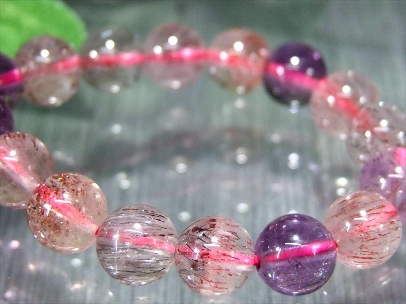 針状鉱物！ 4A+【スーパーセブン ブレスレット】7.5mm-8mm×25珠 7種類の石の要素が共鳴する パワーストーン 天然石 一点もの【ブラジル産】 パワーストーン 天然石