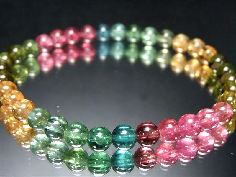 ●宝石パライバ・インディゴ入り S級【超透明 MIXトルマリン(電気石) ブレスレット】5mm-5.5mm×35珠 ポップなキャンディーカラー 幸運・健康を引き寄せる石 極上宝石質グレード 1点物【南アフリカ コンゴ産】 パワーストーン 天然石