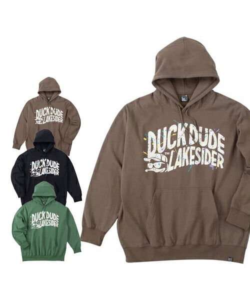 【大きいサイズ】DUCK DUDEレイクサイダースプラッシュプルパーカー【b-one-soul(ビーワンソウル)】メンズ 3L/4L/5L/6L ビッグサイズ 裏起毛 カンガルーポケット