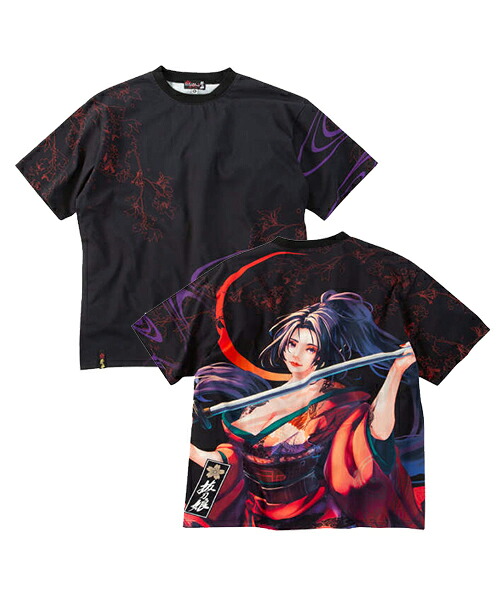 【大きいサイズ】穂乃花三日月桜半袖Tシャツ【絡繰魂抜刀娘(からくりたましいばっとうむすめ)】メンズ 3L/4L/5L/6L/8L 和柄 刺繍 からくりだましい 抜刀娘(ばっとうむすめ) 和柄スタイル 和 日本 ビッグサイズ