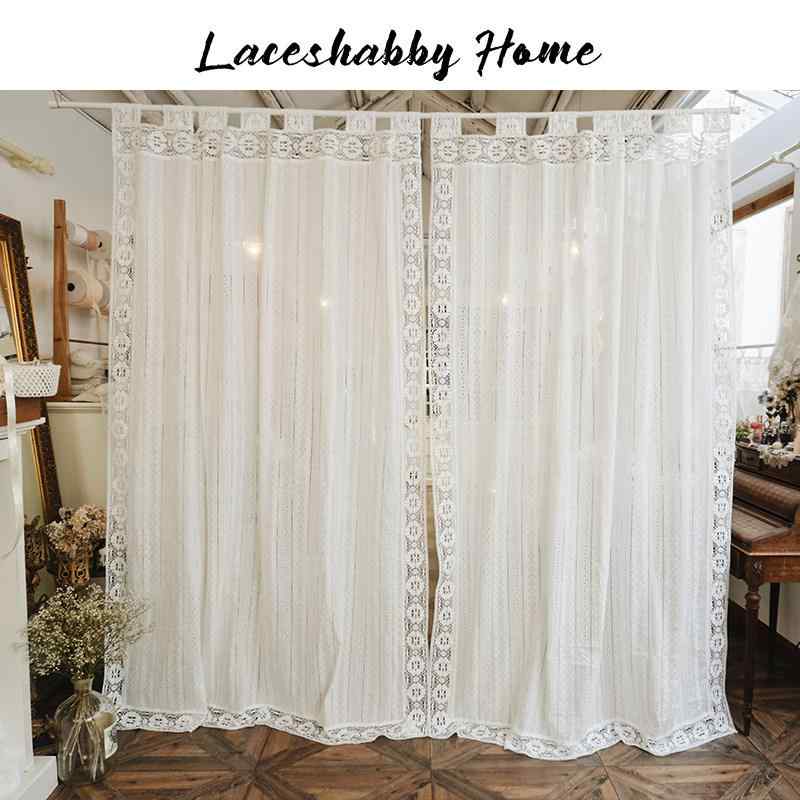 カーテン 爽やか インテリア LACESHABBY フレンチ レトロ スタイル ホワイト 刺繍 レース コットン カーテン ガーゼ