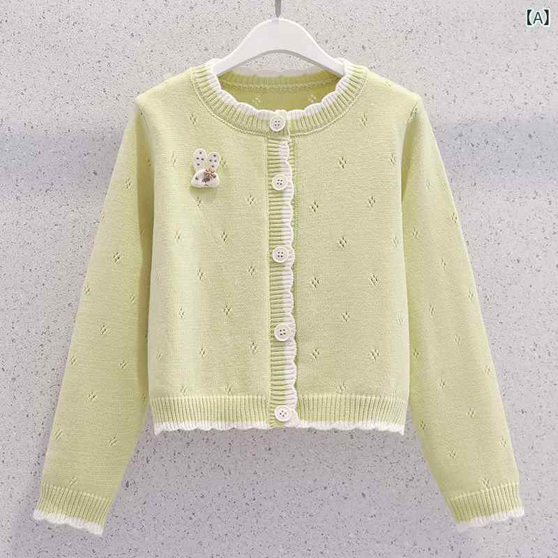 Uネック ニット キッズ 女の子 ニットカーディガン ジャケット 春秋服 2025 子供の 森 小さい さわやか アウター セーター 薄手 トップス