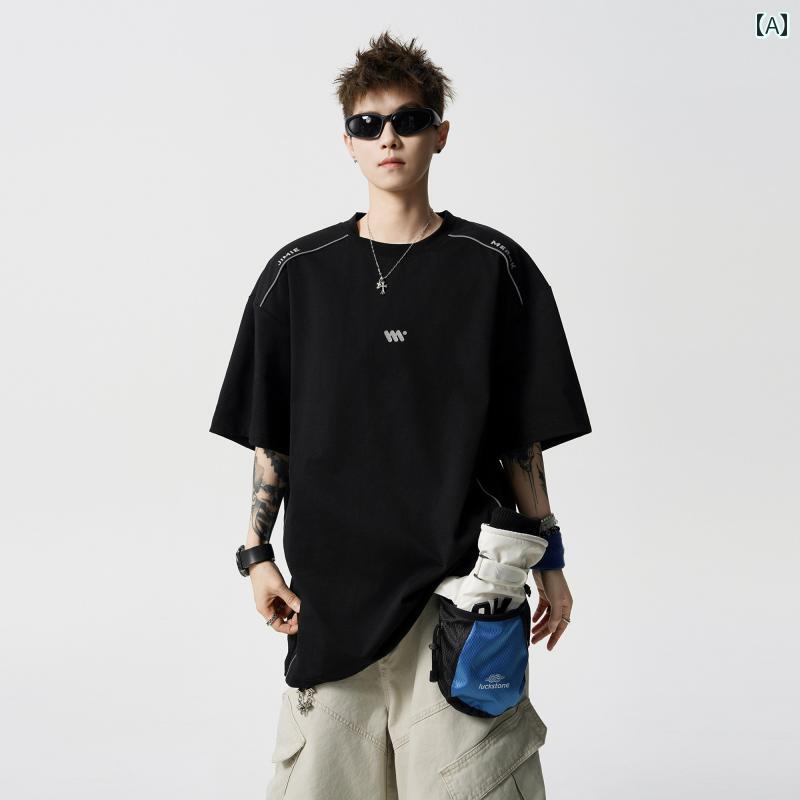 ストリート スタイル Tシャツ アメリカン ソロ ナクール 半袖 Tシャツ メンズ 2025 夏 ゆったり カジュアル 日焼け防止 スポーツ 速乾