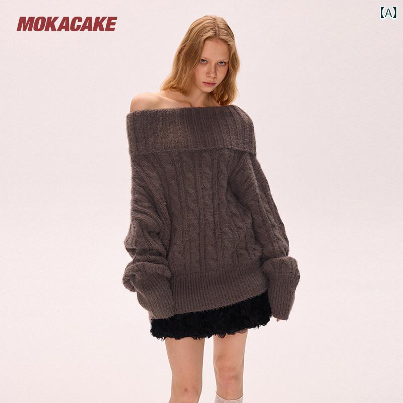タートルネック 相応う感 レディース MOKACAKE 一肩先 軽く 朦々たる タートルネックプルオーバー レディース 秋冬 薄墨色 珈琲 表現スタイル 編み物 プルオーバー トップス トップス-レディースファッション