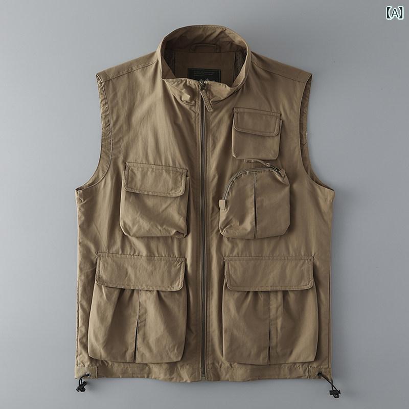 フィッシング ベスト 釣り 夏用 フィッシングベスト メンズ 登山 ジャケット 複数の ポケット 付き アウトドア用 タクティカルベスト 用 テール シングル ウエスト コート