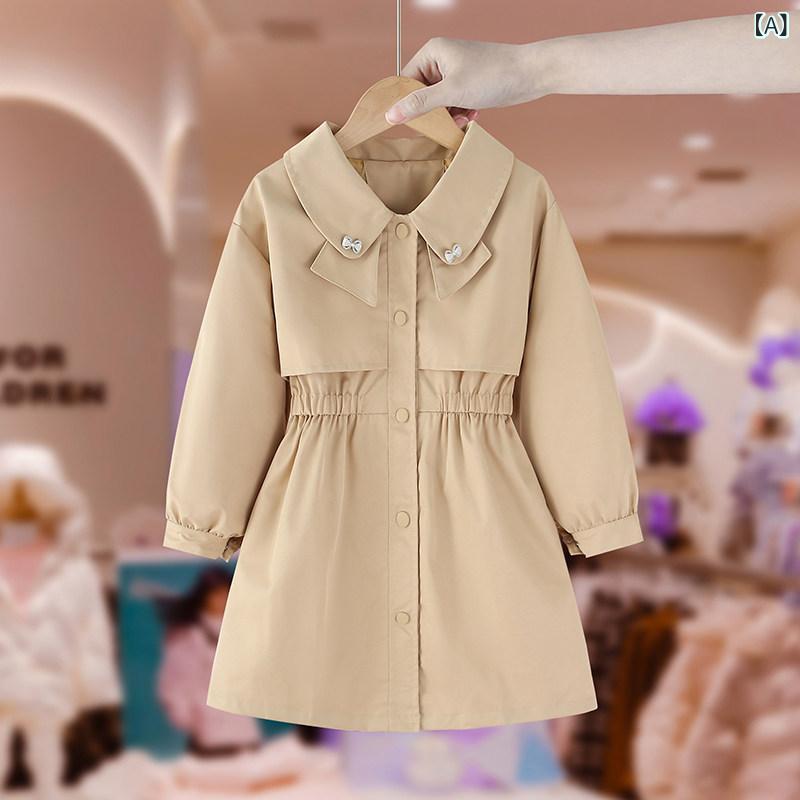 キッズ おしゃれな コート 女の子 ウインドブレーカー ジャケット 2024 春秋冬 子供服 スタイリッシュな 韓国 カーキ トップ