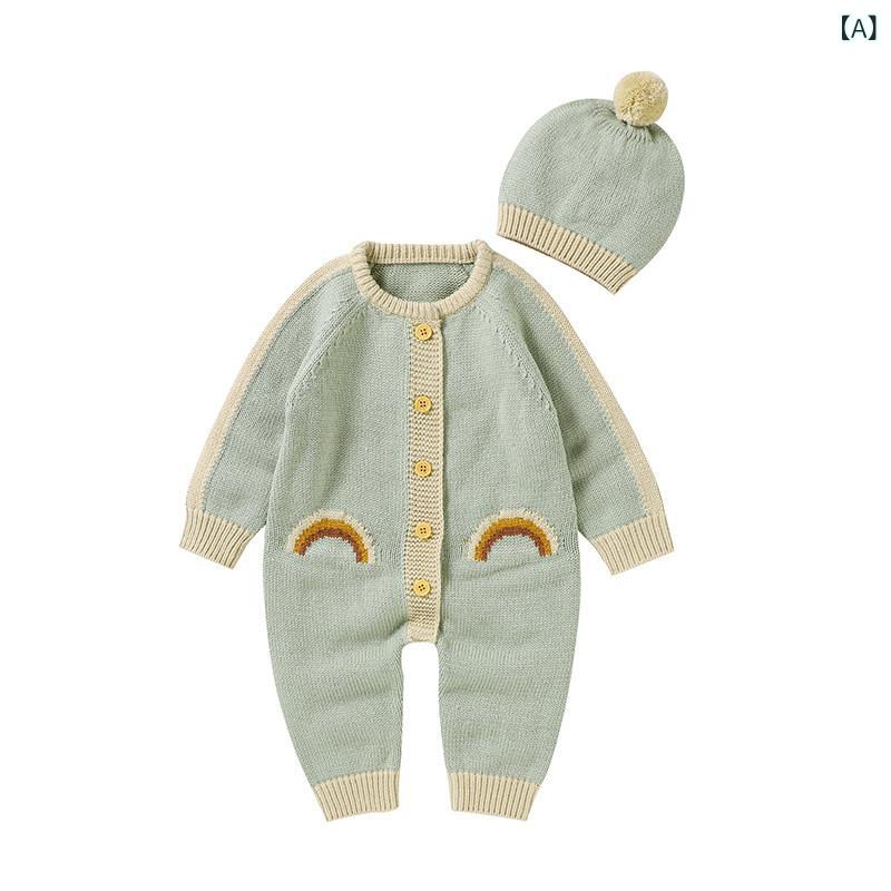 ベビー ニット 帽子 セーター ブリ ティッシュ ネクスト キス ベビー ワンジー 秋冬 生 児 ロンパース レインボー ニット 服 帽子 セット|サポートシェアグローバル