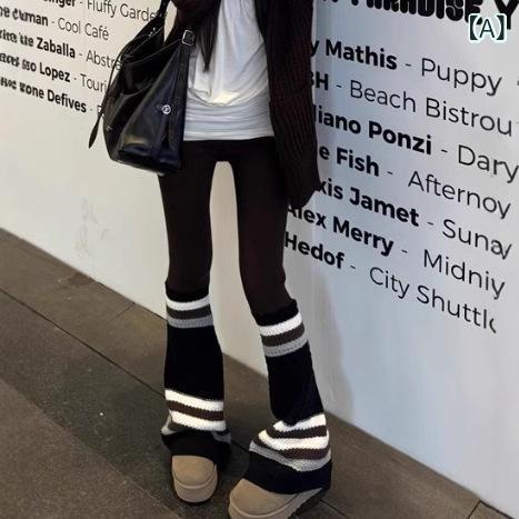 パンツ レディース 秋冬 レトロ ストライプ ニット フレア ウール 暖か スリム カジュアル 普段使い ファッション 保温性 軽量 伸縮性