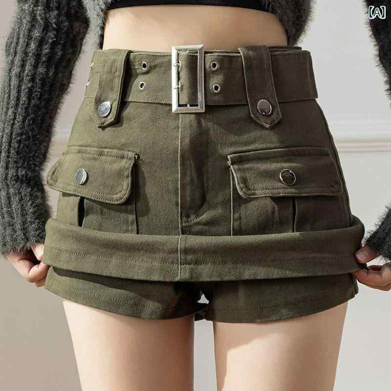 ミニスカート 女性用 秋冬 カーキ デニム Aライン ハイウエスト ヒップハグ 防透け スリム スタイルアップ カジュアル 普段使い ストレッチ 細見え