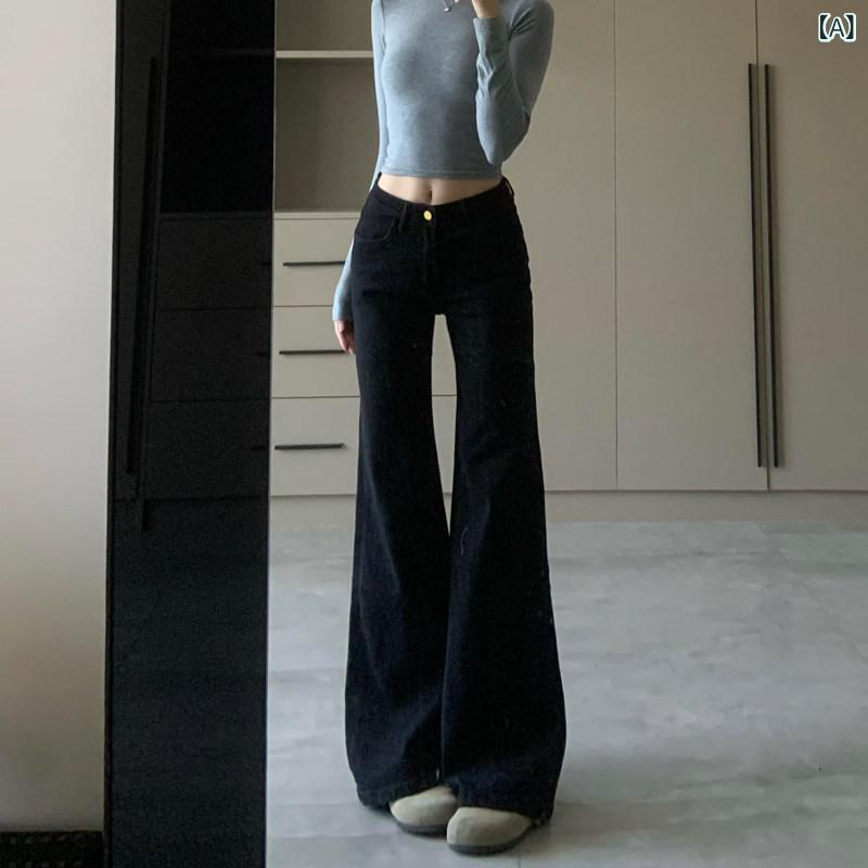 カジュアル フレア パンツ レディース ブラック フレアジーンズ 2025 春夏 ハイウエスト スリム 伸縮性 大きいサイズ mm モ ッピング フレアパンツ