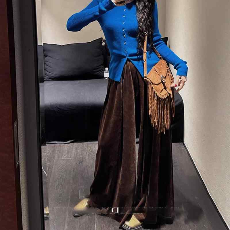 ワイドパンツ レディース ベルベット 秋冬 ドレープ ゴールド箔押し ゆったりシルエット 暖か素材 普段使い