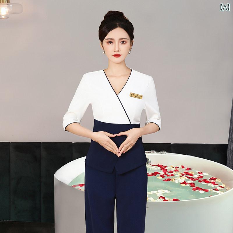 ユニフォーム エステ 美容 女性用 美容師 作業着 高級 美容 サロン 健康 センター スキン マネジメント ヘッド マッサージ ショップ フットバス 技術者 ユニフォーム スーツ