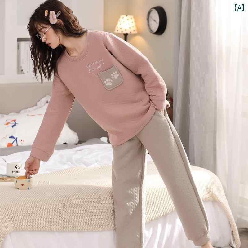 レディース　パジャマ　スウェット　上下 秋冬 女性用 パジャマ 厚手 綿 長袖 エア コットン サンドイッチ 春秋 ホームウェア セット 2024 スタイル