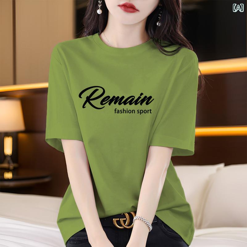 涼しい トップス レディース 100 % コットン 韓国 ファッション 半袖 Tシャツ レディース 2025夏 ゆったり スリム スタイル トップス