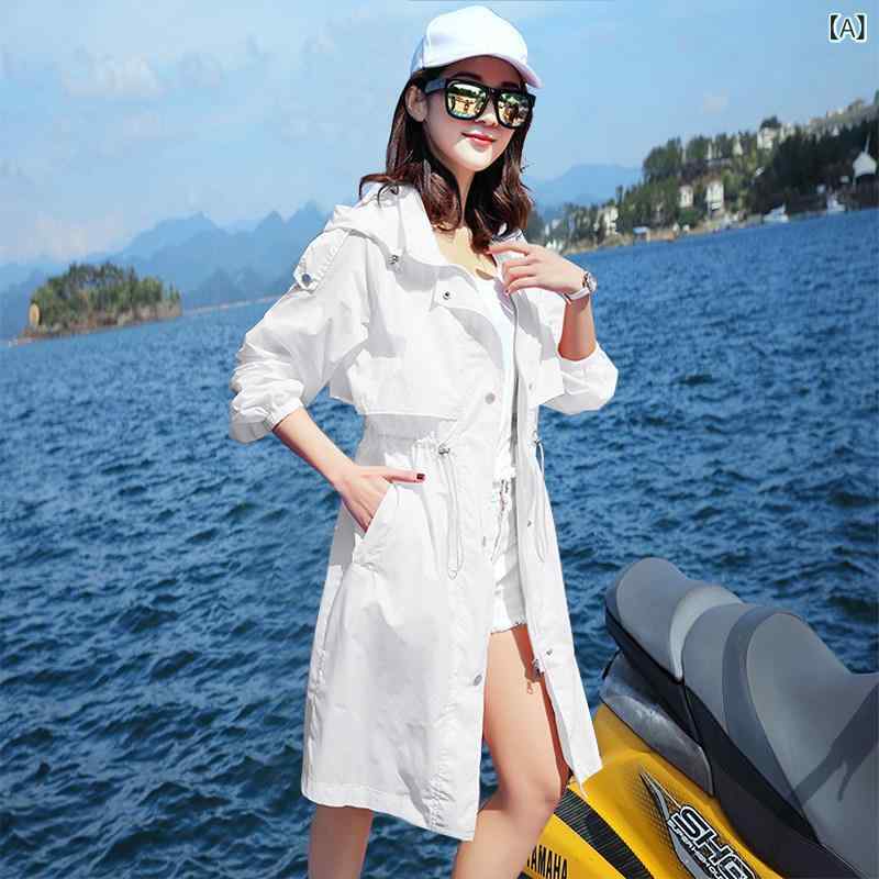 パーカー 薄っぺら 心地よい 亭主もち用 ロング 日焼押しとどめる 服 2025夏用 白いこと 薄っぺら ウィンドブレーカージャケット 真っただ中 丈 夏