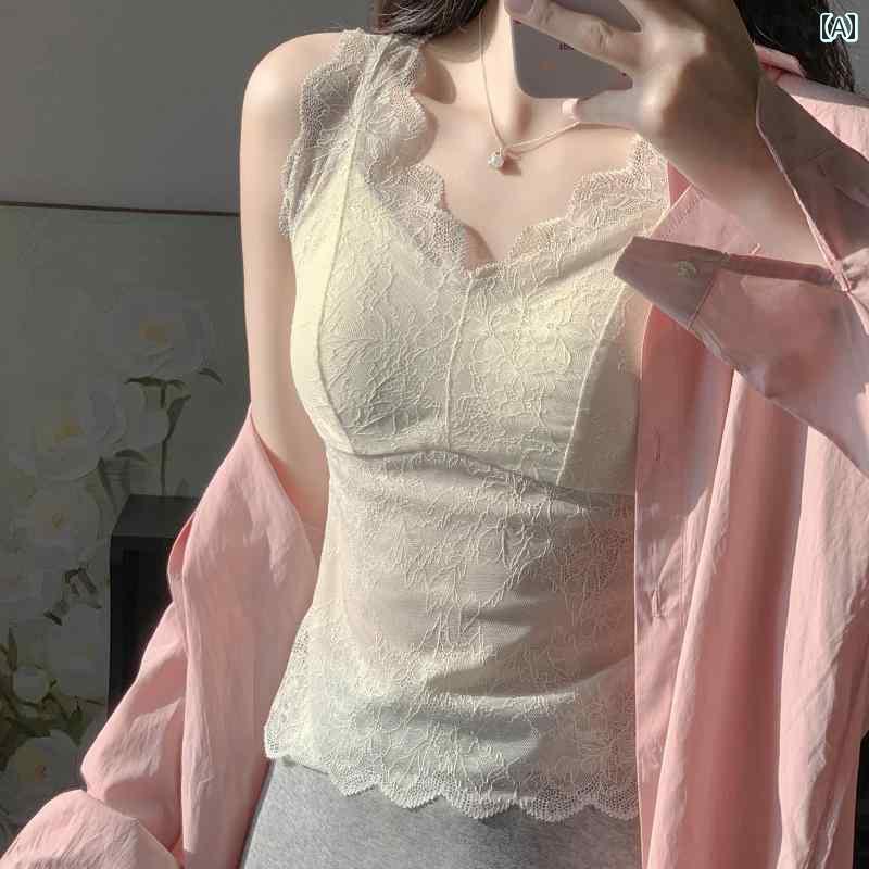 インナー　レース　キャミソール 早春の 薄手 レースの ベスト サスペンダーの 女性用 2025年 フランスの な 魅惑的 シャツ 美しい バック トップ 付き