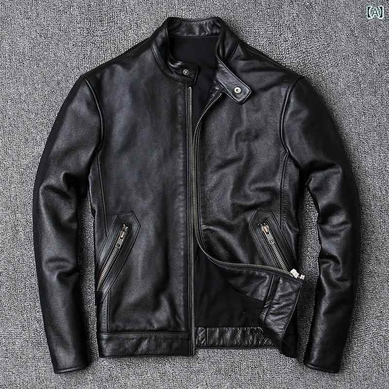 メンズ ライダース 今季 ライダージャケット 秋冬第一層 牛革 オートバイ レザージャケット 革 メンズ スタンドカラー ショート 欧米 カジュアル ジャケット