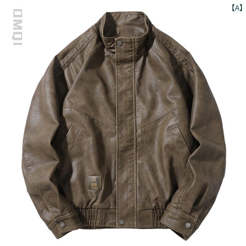 メンズ ライダース 今季 ライダージャケット 高級 アメリカン レトロ フリース 裏地 付き 厚手 PU レザージャケット 秋冬用 大きめ サイズ モーター サイクル ライディング スタンドカラー ジャケット。