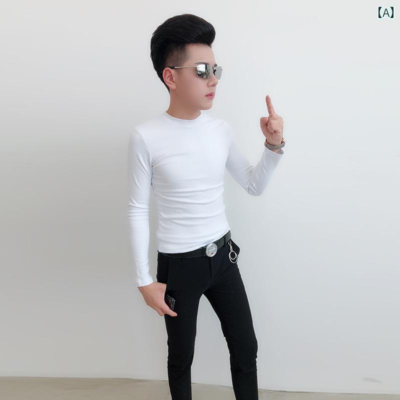 ロンT　無地　カットソー メンズ 長袖 Tシャツ スリムフィット 裏起毛 厚手 綿 小さい サイズ インナーウェア 2025 春 ハーフ ハイネック タイト レイヤリング シャツ