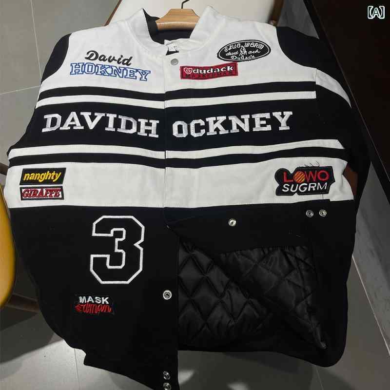 メンズ ライダース 今季 ライダージャケット 秋冬用 白黒 バイク用 ベースボール ジャケット 男女兼用 アメリカン 刺繍 パッチワーク カップル レーシングスーツ キルティングジャケット｜サポートシェアグローバル