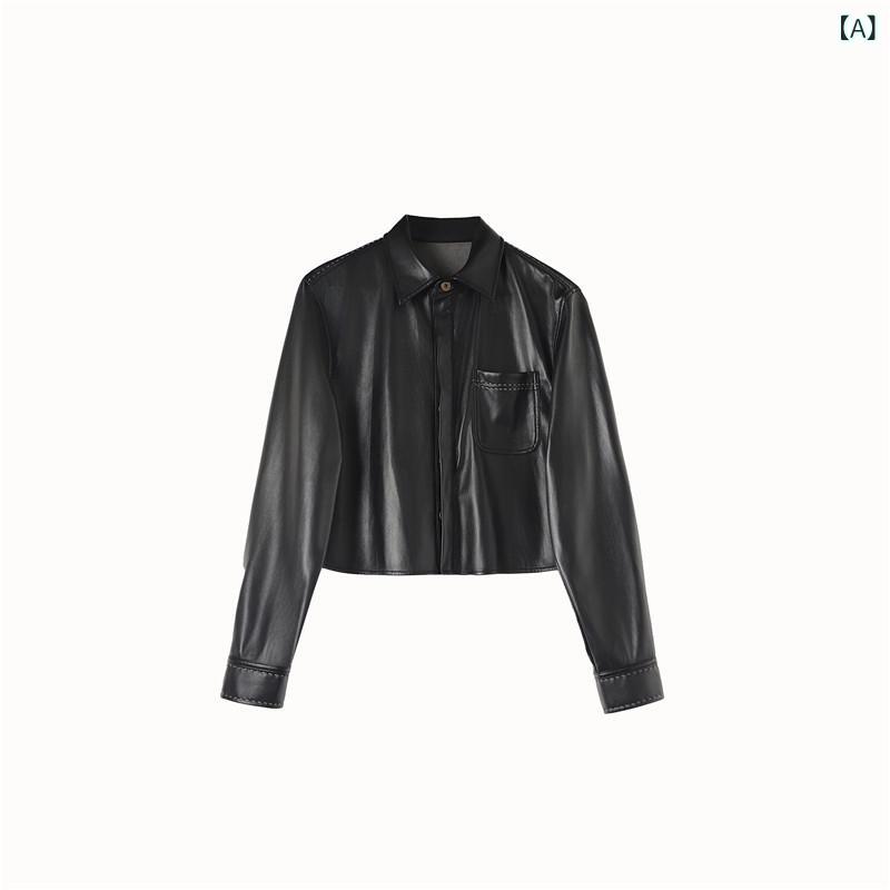 レディース ライダース 今季 Zhang Qi JIEJI 秋 レトロ モーター サイクル ジャケット レザー ショート コート スリムフィット シャツ トップス 350174｜サポートシェアグローバル