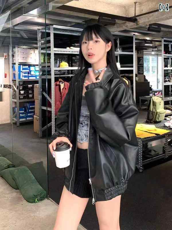 レディース ライダース 今季 レディース ブラック PU レザージャケット 2024 春秋 万能 ショート アメリカン レトロ ジャケット