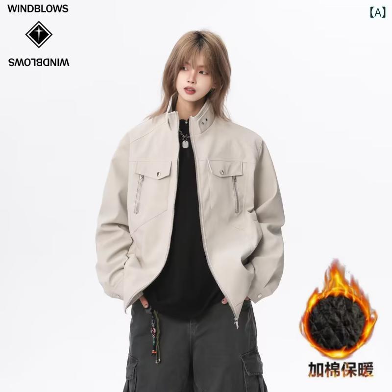 レディース ライダース 今季 WIND BLOWS スタンドカラー レザージャケット パッド入り 厚手新 スタイル ユニセックス PU 2025冬