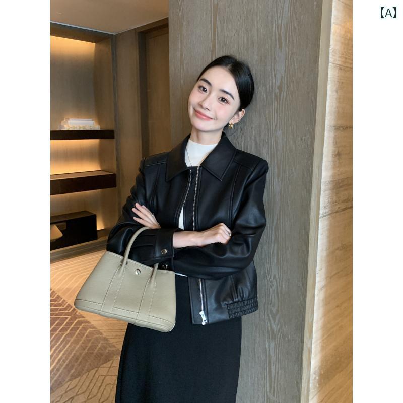 レディース ライダース 今季 Maven Lin ブラック PU レザージャケット レディース 2025 春秋 レトロ ショート モーター サイクル