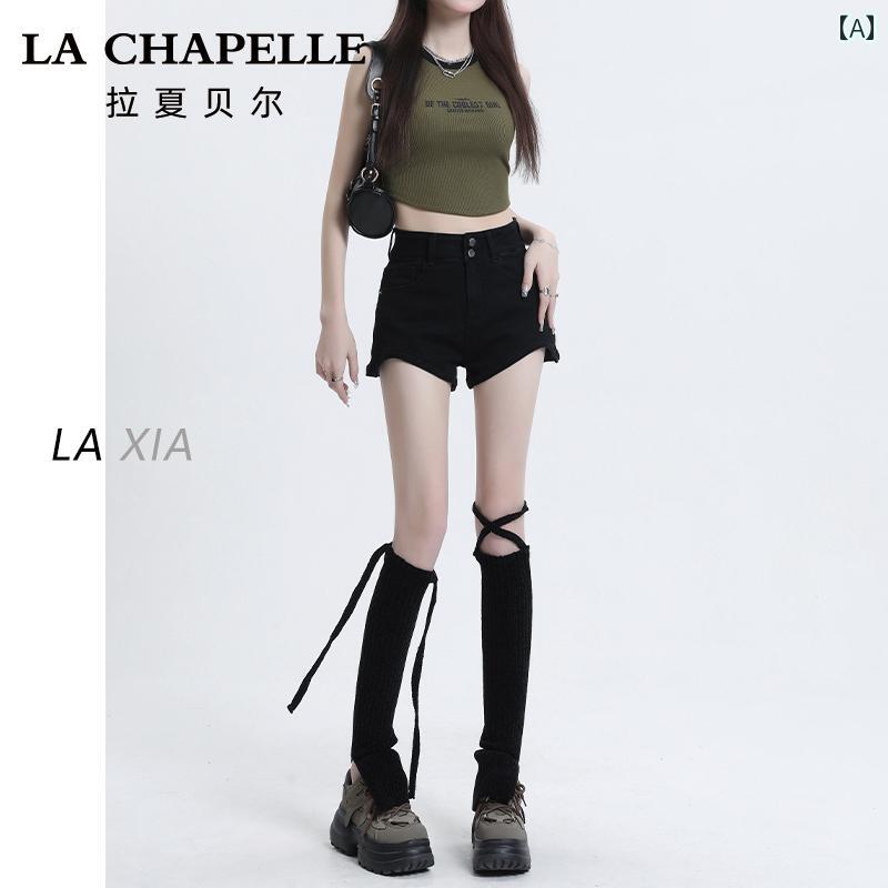 インナー La Chapelle ブラック ホット ガール デニム ショーツ レディース 2025夏 ハイウエスト 伸縮性 スリムフィット aライン パンツ