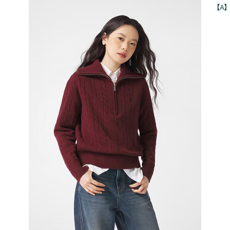 2024年の女性用ワインレッドの編みセーターは暖かい風を受け止めながら季節に備えるのに最適です。