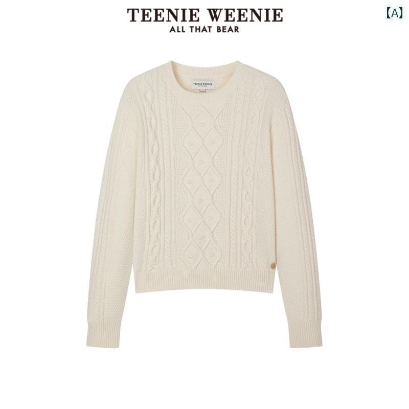 レディース ニット セーター 【美しい美しいウール】TeenieWeenieの小さいクマの冬セーターは丸 collarと絞りプリーツの織り模様で素朴な感じのある編みセーターです。