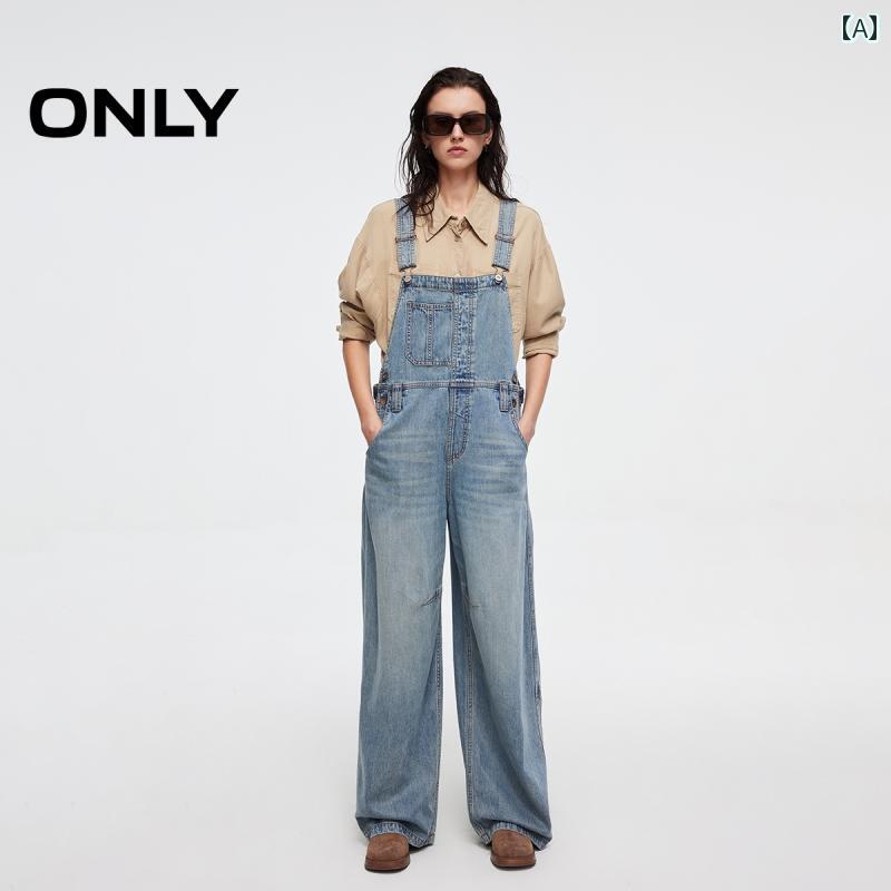 レディース ジーンズ おしゃれ 2025春のアメリカンヴィンテージ風で年齢を若々しく見せるゆったりしたストレートシルエットのハイウエストパンツサロペット付きのデニムパンツ女性用。
