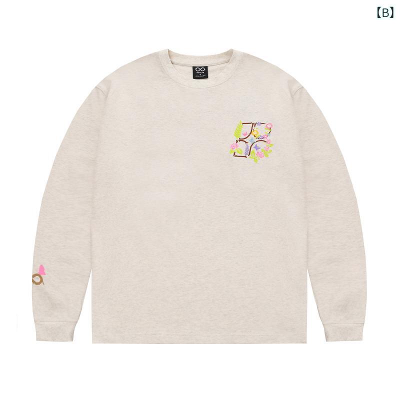 メンズ レディース 刺繍 BIPOLAR のアメリカン刺繍入り花柄の長袖セーター。丸 c ネックでレトロでカジュアルファッションゆったり感があり楽しいトップスです。